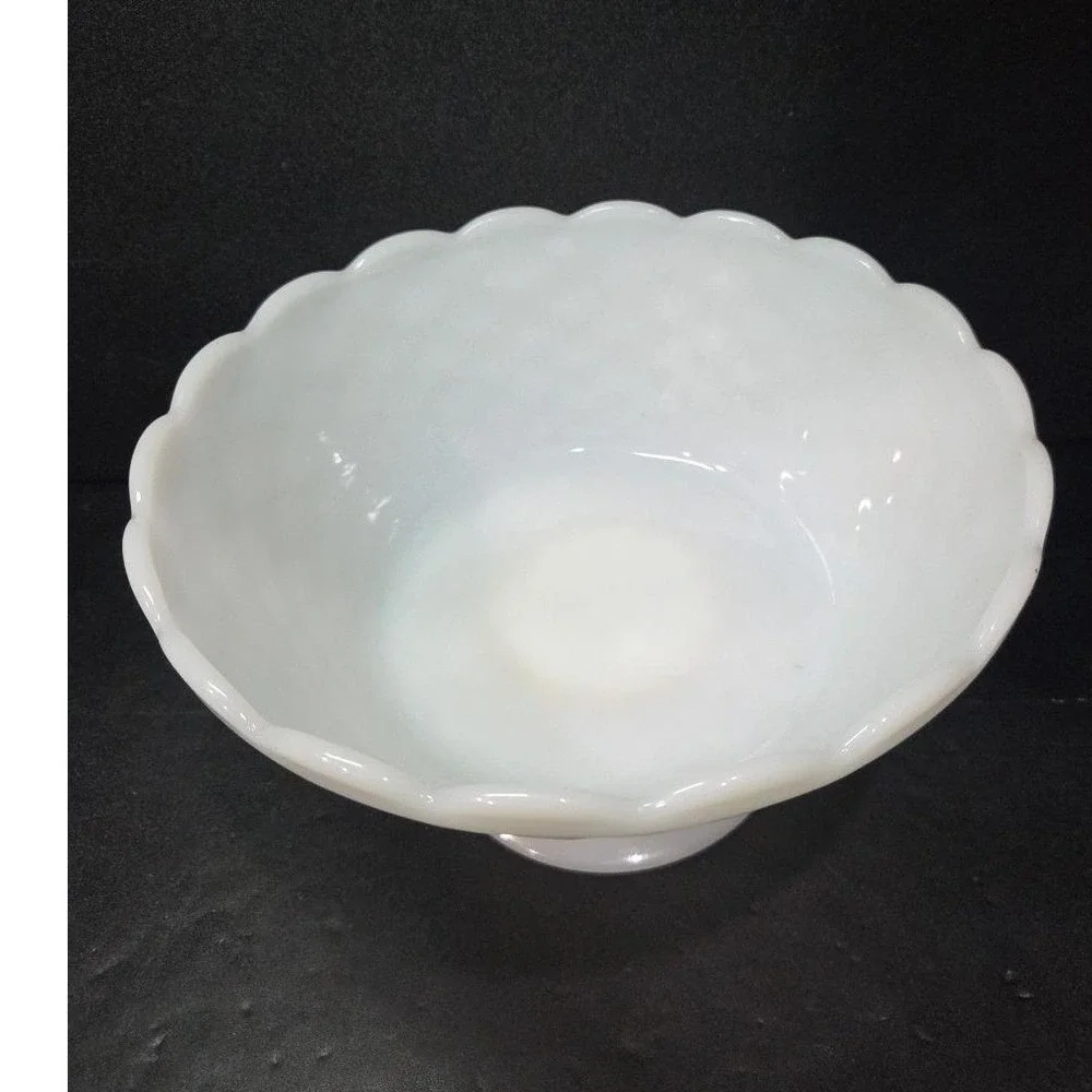 Milk Glass Diamond Quilt Footed Fruit Bowl, Vintage White Pedestal Compote